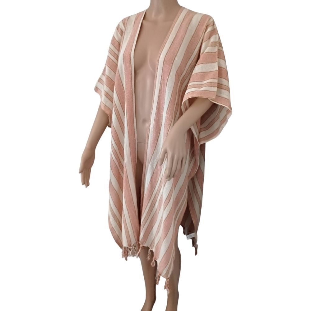Rays for Days Kimono Cover Up One Size Coral Stripe Fringe Bohemian Beach NEW - Picture 7 of 15